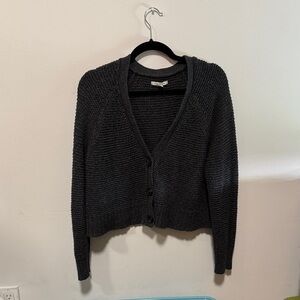 American Eagle Black Cropped Knit Button-Front Sweater